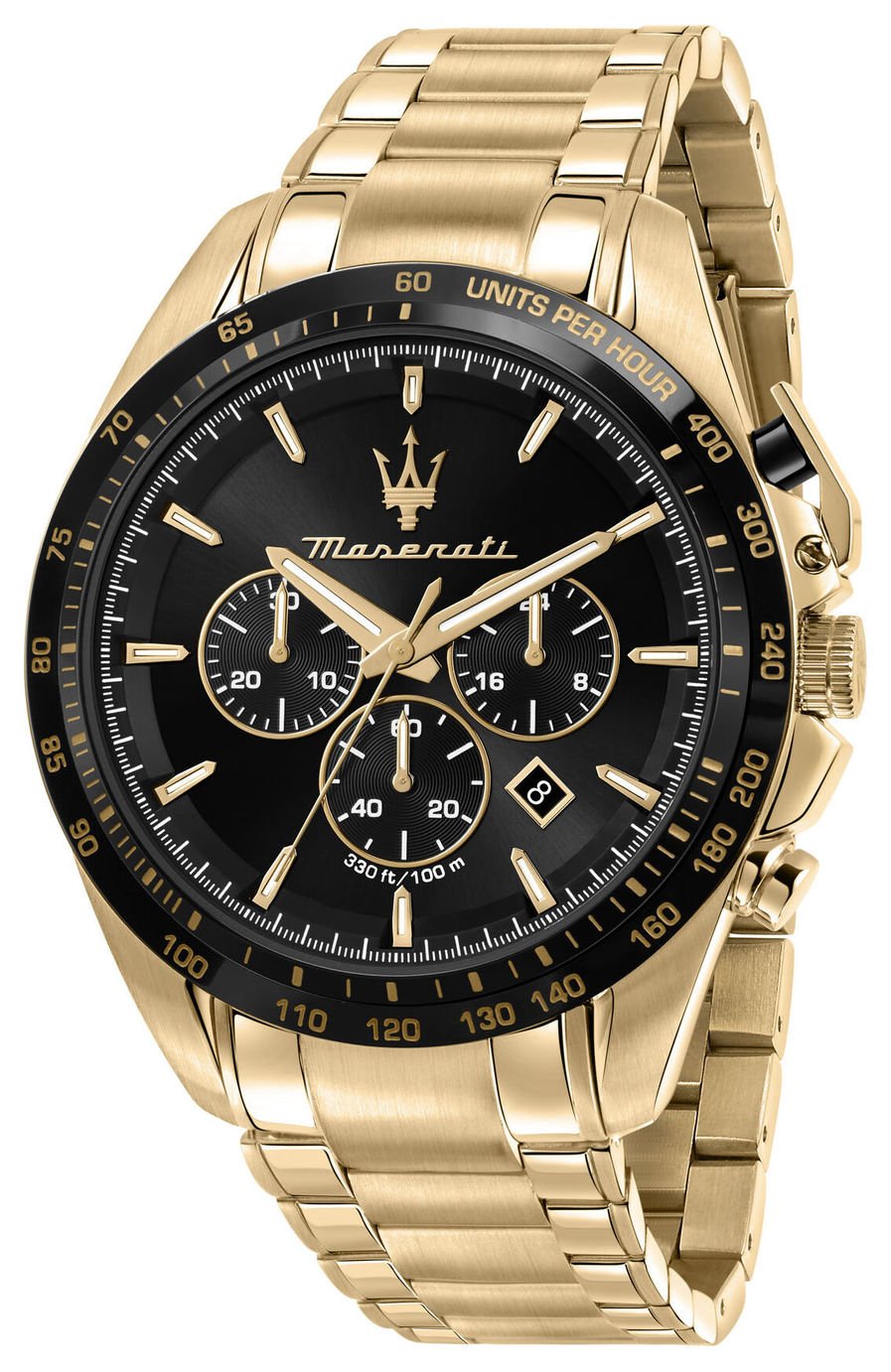 Maserati Traguardo Black Dial Gold Plated Bracelet Watch