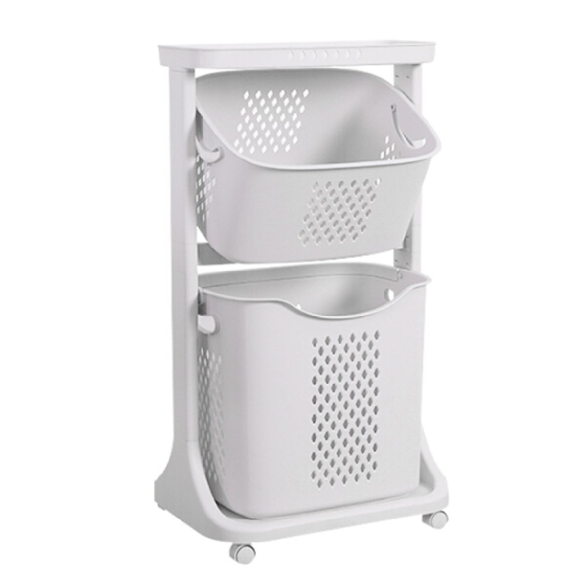 Living and Home 2 Tier Laundry Basket on Wheels - White
