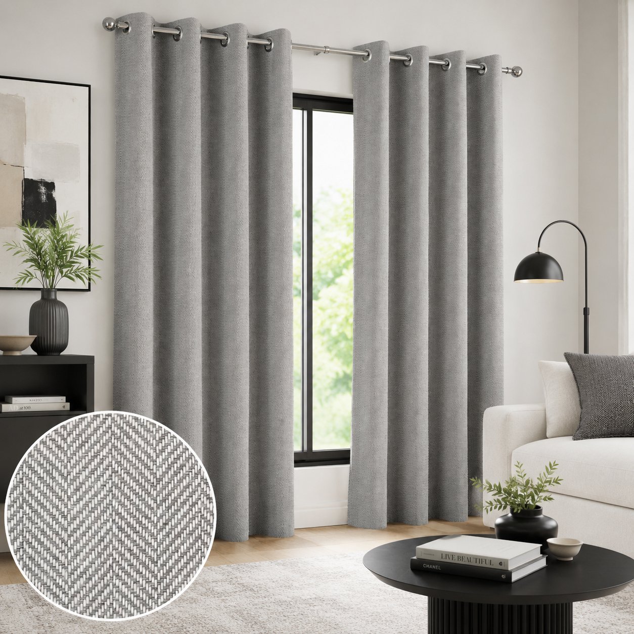 Enhanced Living Harrow Herringbone Thermal Curtains - 168 x 229cm - Grey