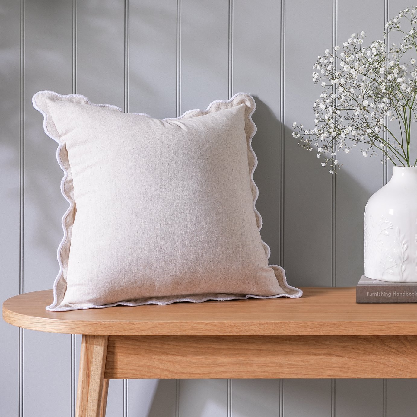 Habitat Linen Scallop Edge Cushion - Natural - 43x43cm