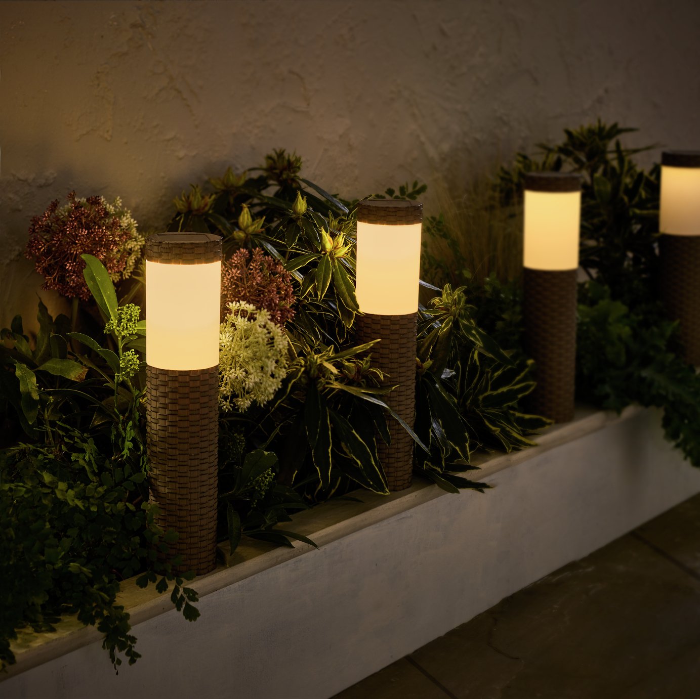Garden by Solar Faux Rattan Bollard Light - Pack of 4