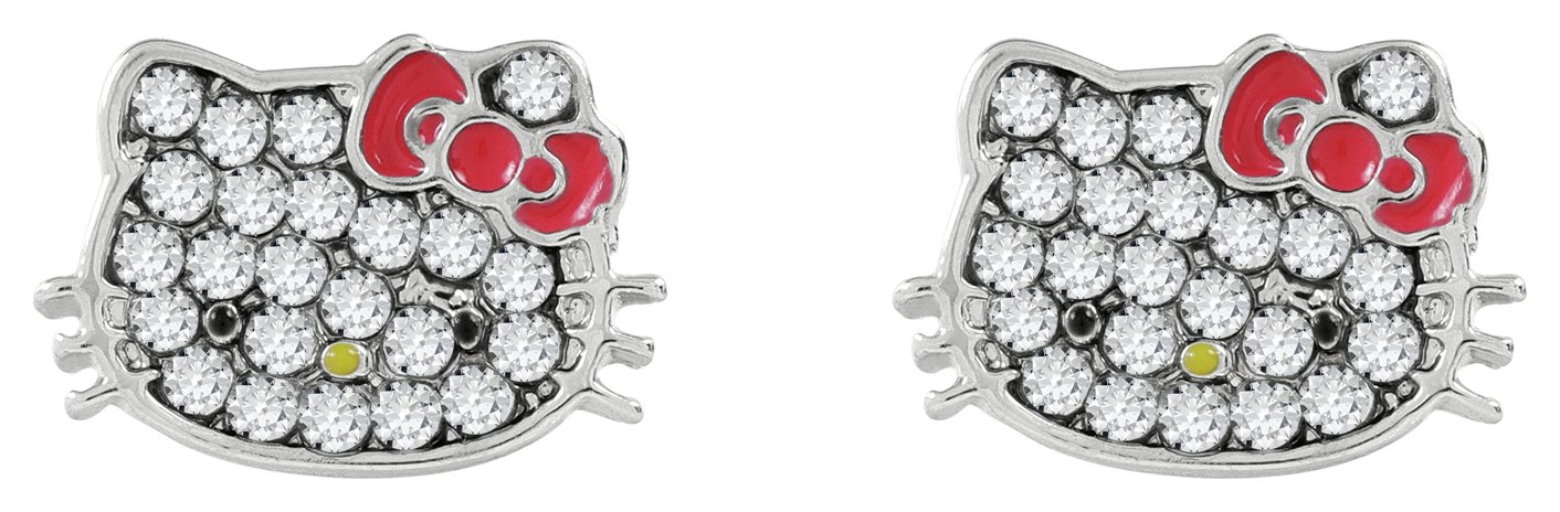 Hello Kitty Stone Set Silver Plated Stud Earrings
