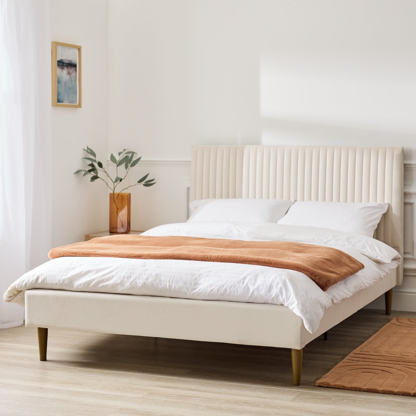 Argos Home Ada Double Velvet Bed Frame - Natural