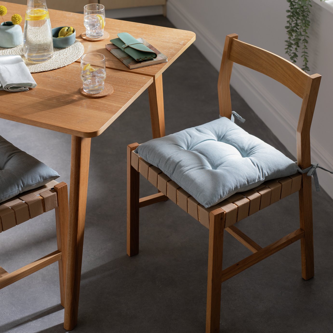 Habitat Chambray Pack of 2 Seat Cushions - Duck Egg