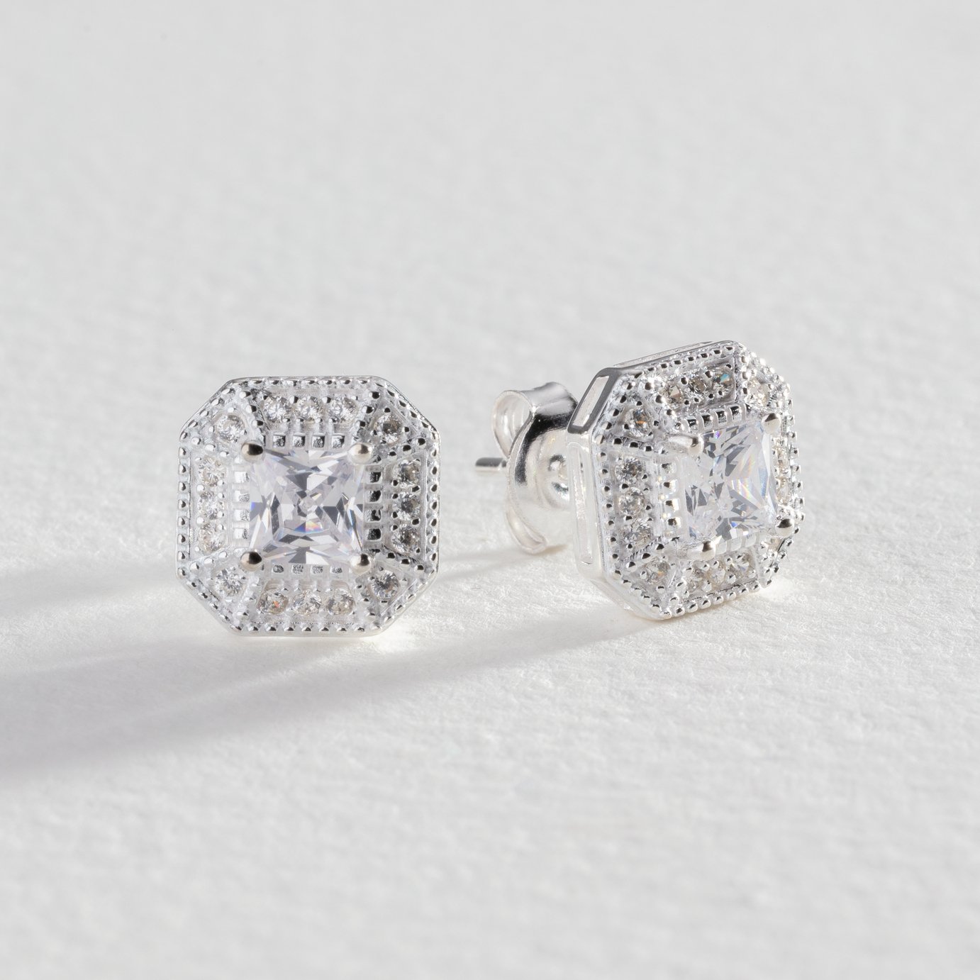 Revere Sterling Silver Vintage Cubic Zirconia Halo Earrings