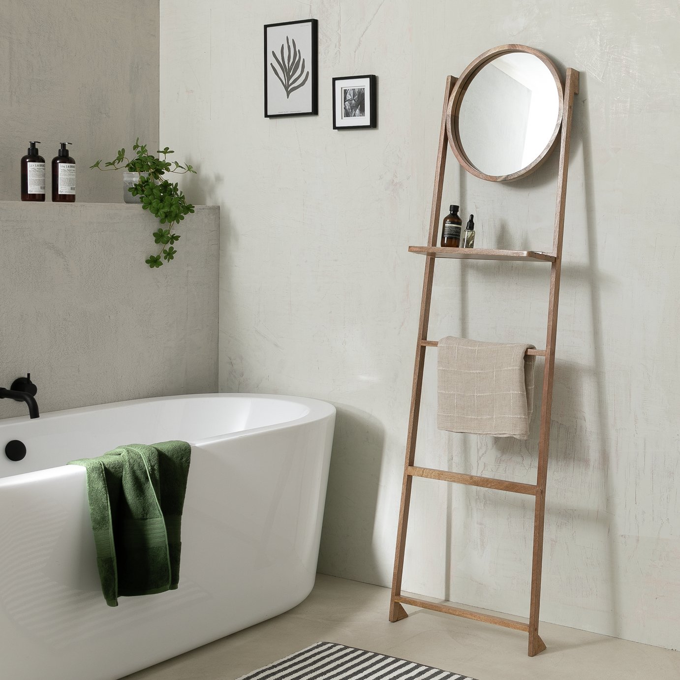 Habitat Free Standing Towel Ladder and Mirror - Natural