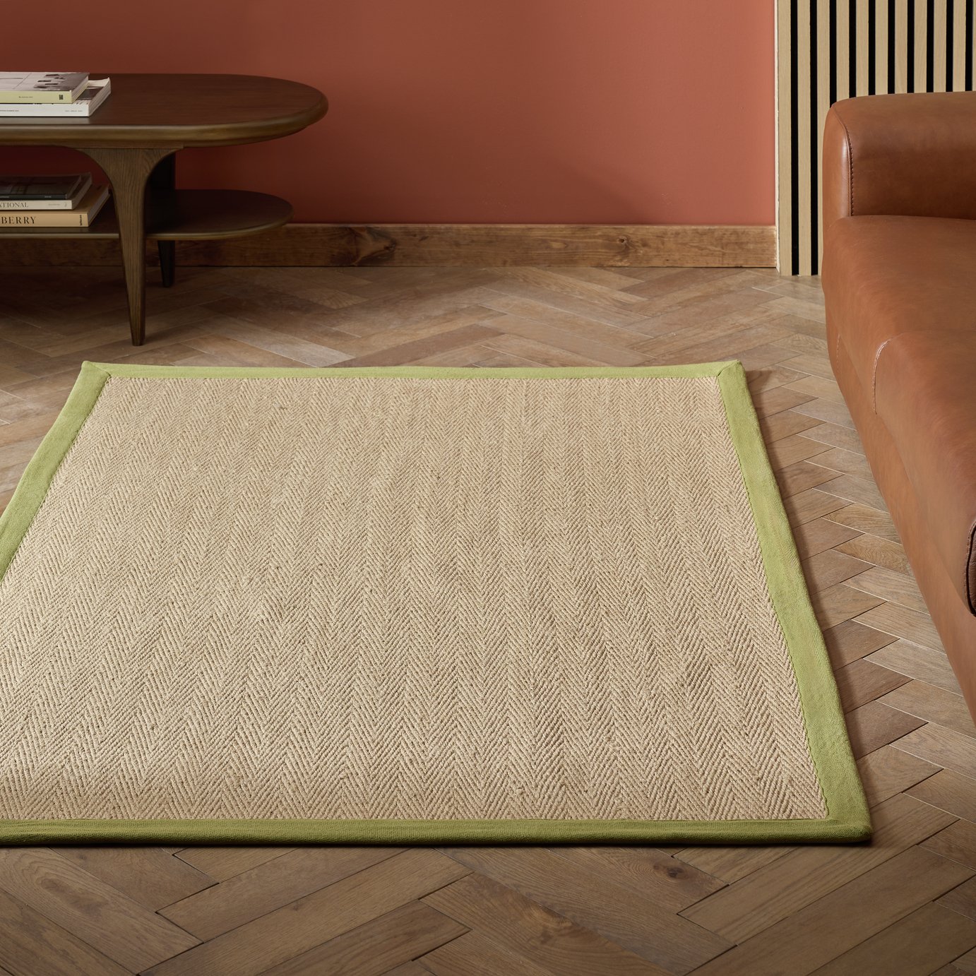 Habitat Herringbone Khaki Border Jute Rug - 160x230cm