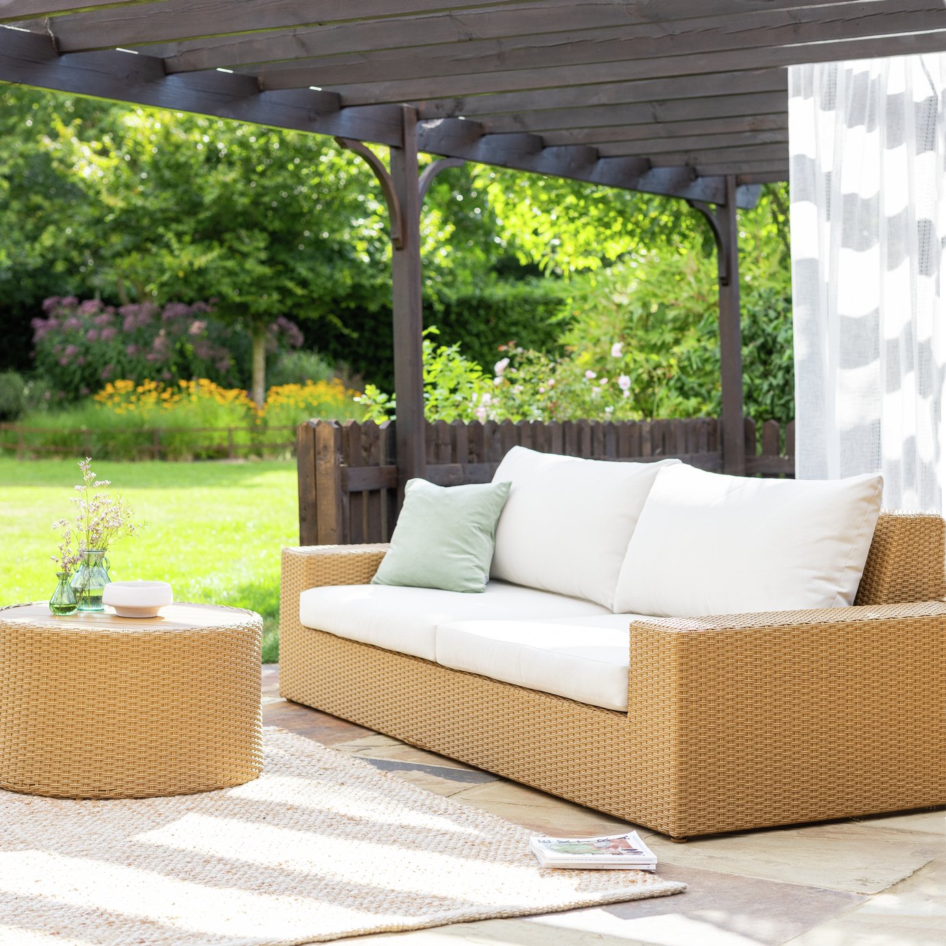 Habitat June 3 Seater Rattan Effect Garden Sofa Set - Brown