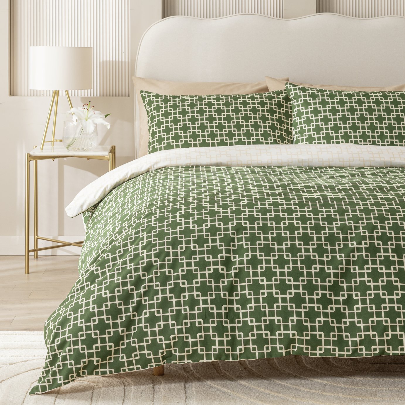 Habitat Geo Trellis Print Green Bedding Set - King size