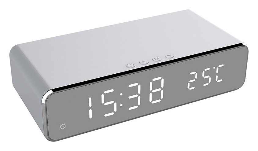 Menkind RED5 Wireless Charging Alarm Clock Silver
