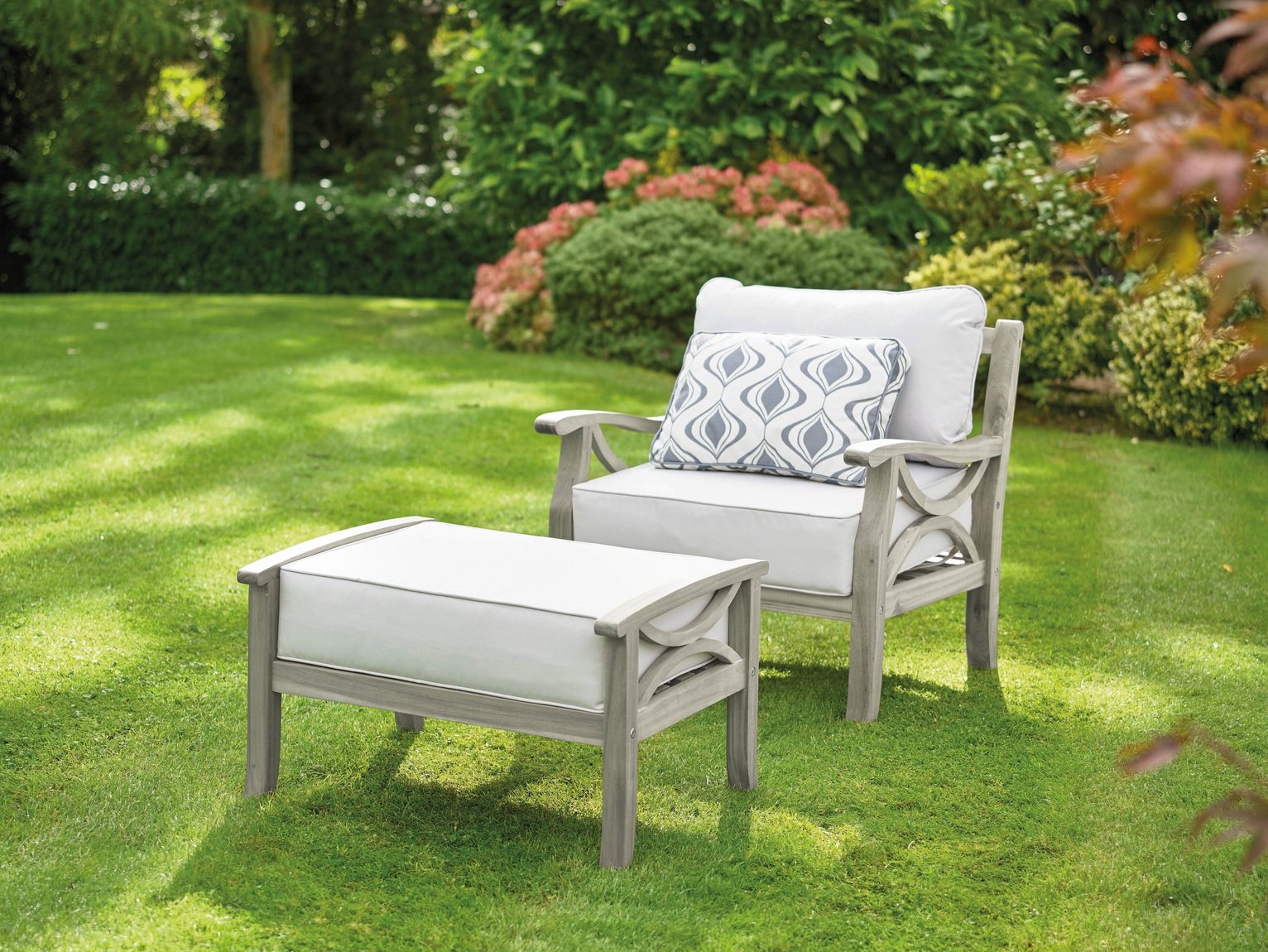 Greenhurst Sorrento Wooden Garden Chair with Stool - Grey