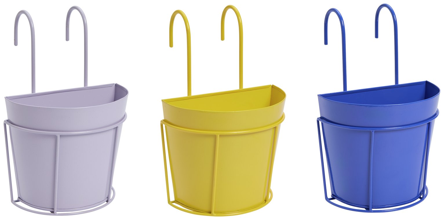 Home 16cm Balcony Metal Planter - Set of 3