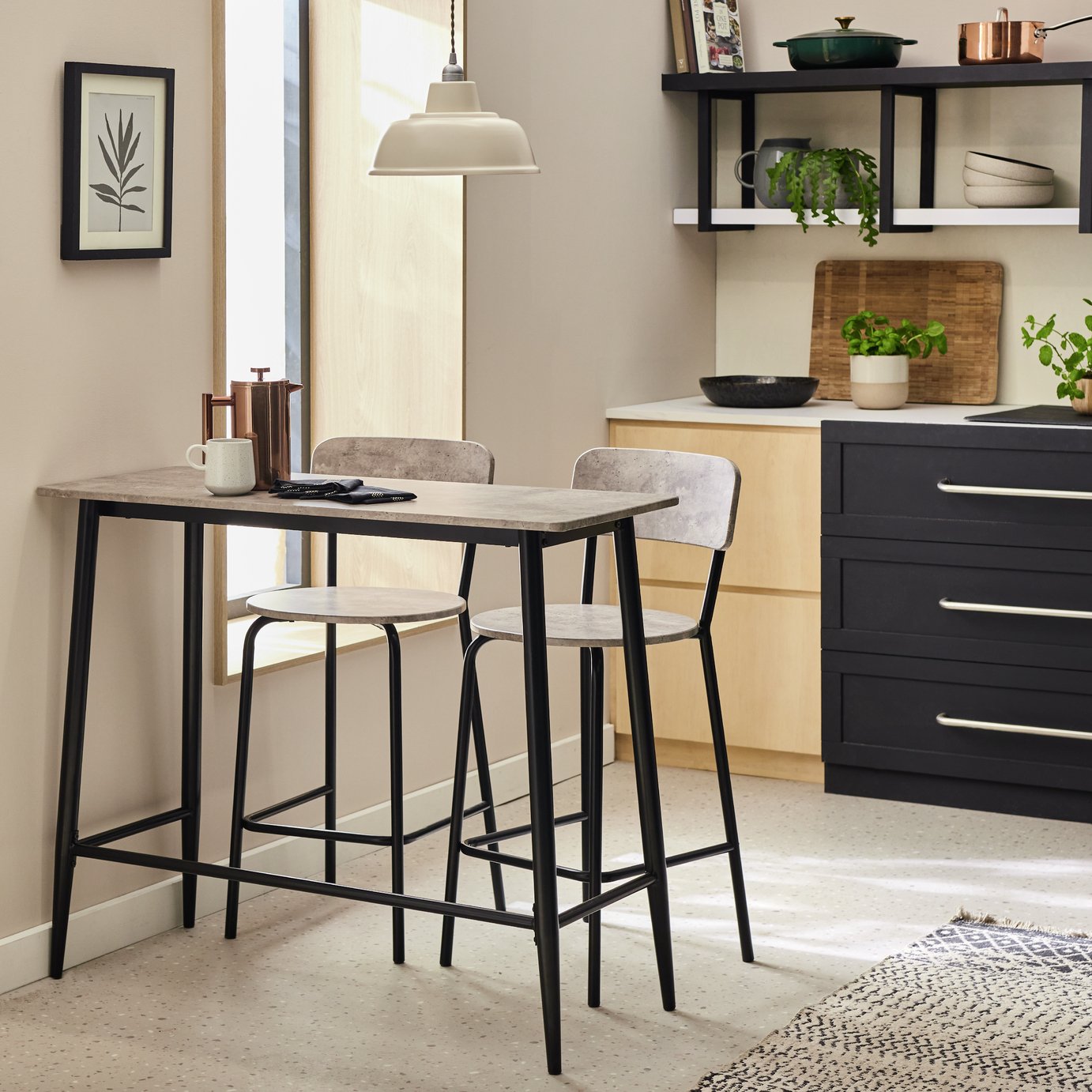 Argos Home Crowe Grey Dining Table & 2 Grey Stools