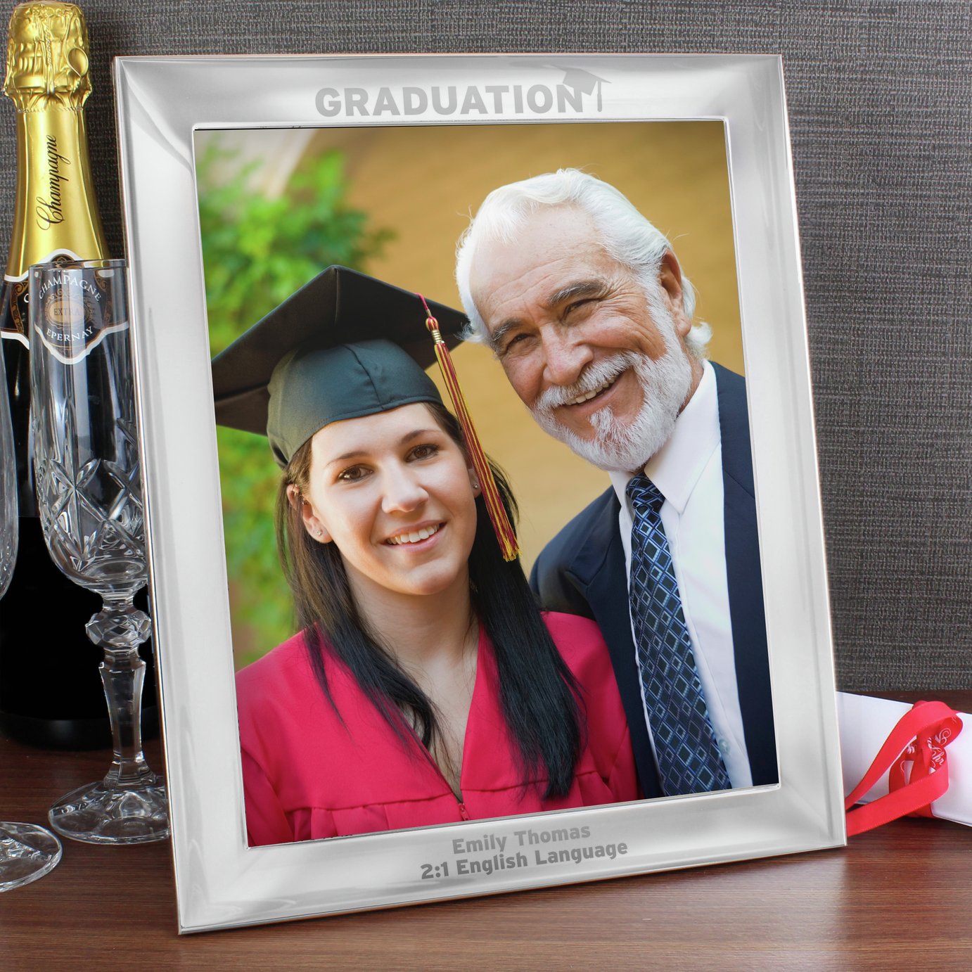 Personalised Message Graduation Photo Frame -Silver -21x25cm