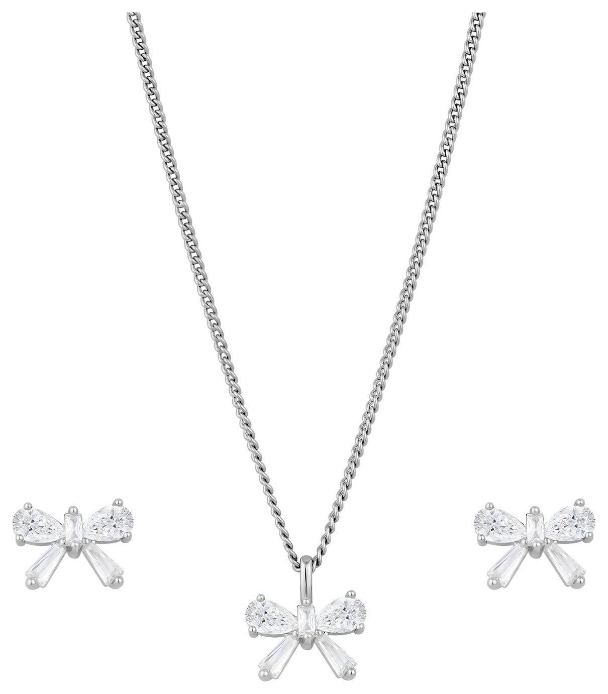 Jon Richard Rhodium Plated Bow Earrings and Pendant Gift Set