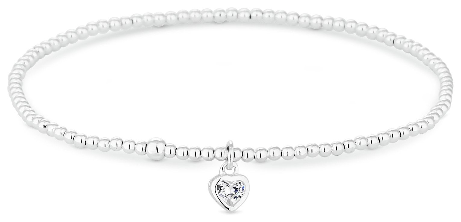 Simply Silver Sterling Silver 925 Heart Stretch Bracelet
