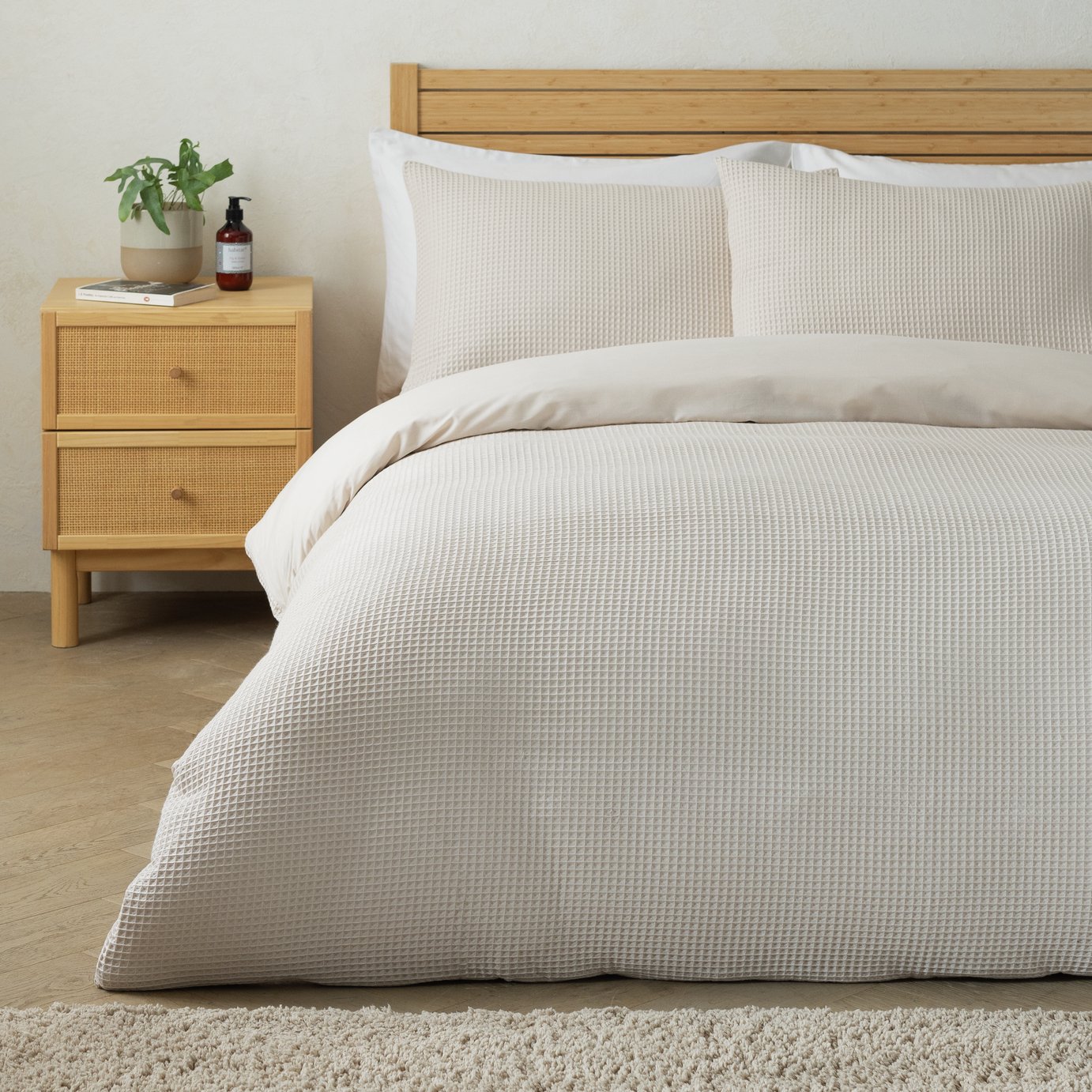 Habitat Chunky Waffle Cream Bedding Set - Superking