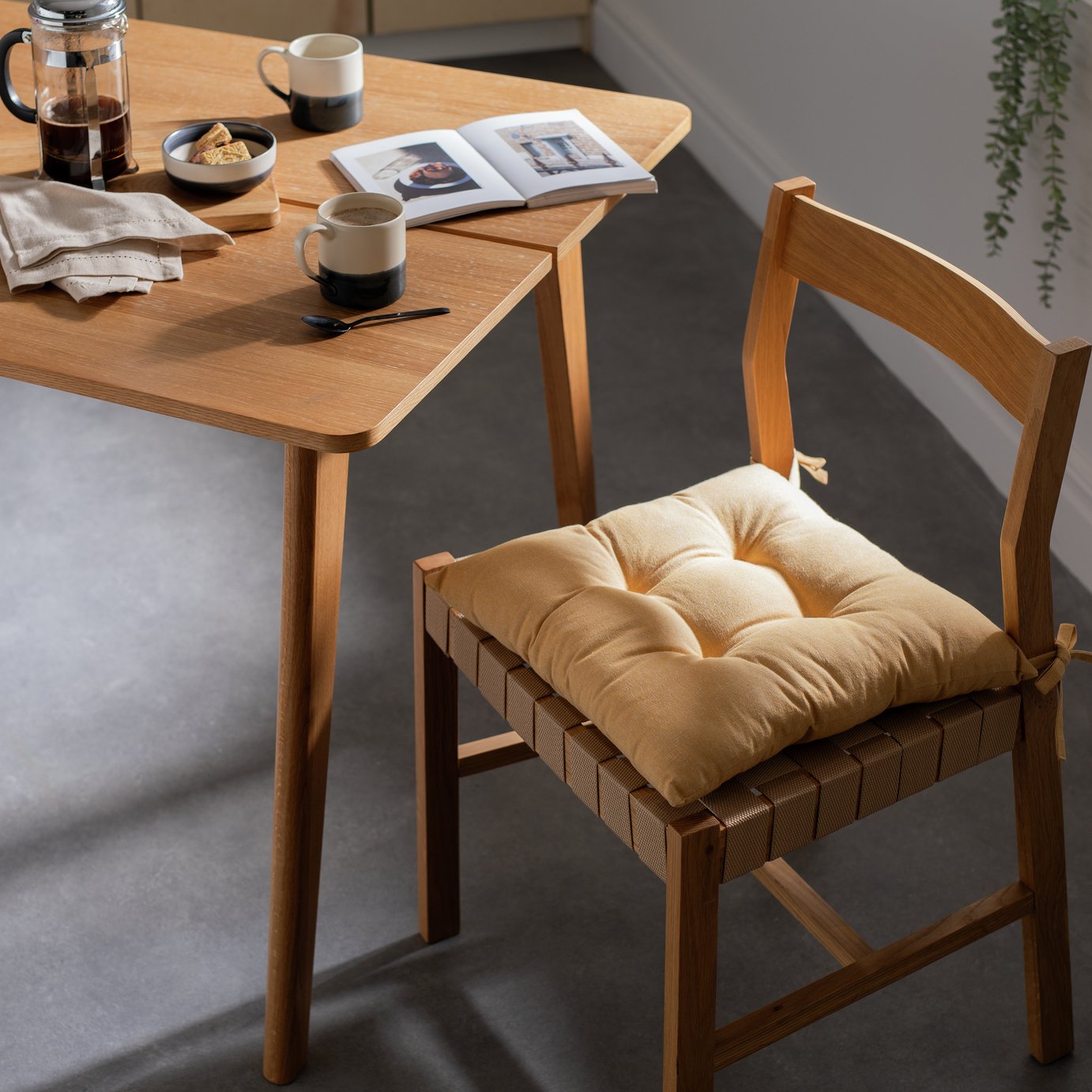 Habitat Chambray Pack of 2 Seat Cushions - Mustard