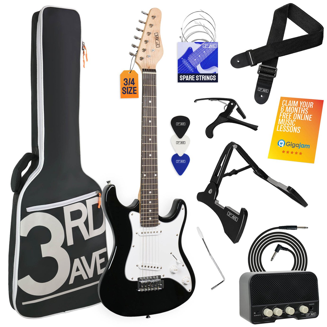 3rd Avenue 3/4 Size Electric Guitar Pack - Black and White