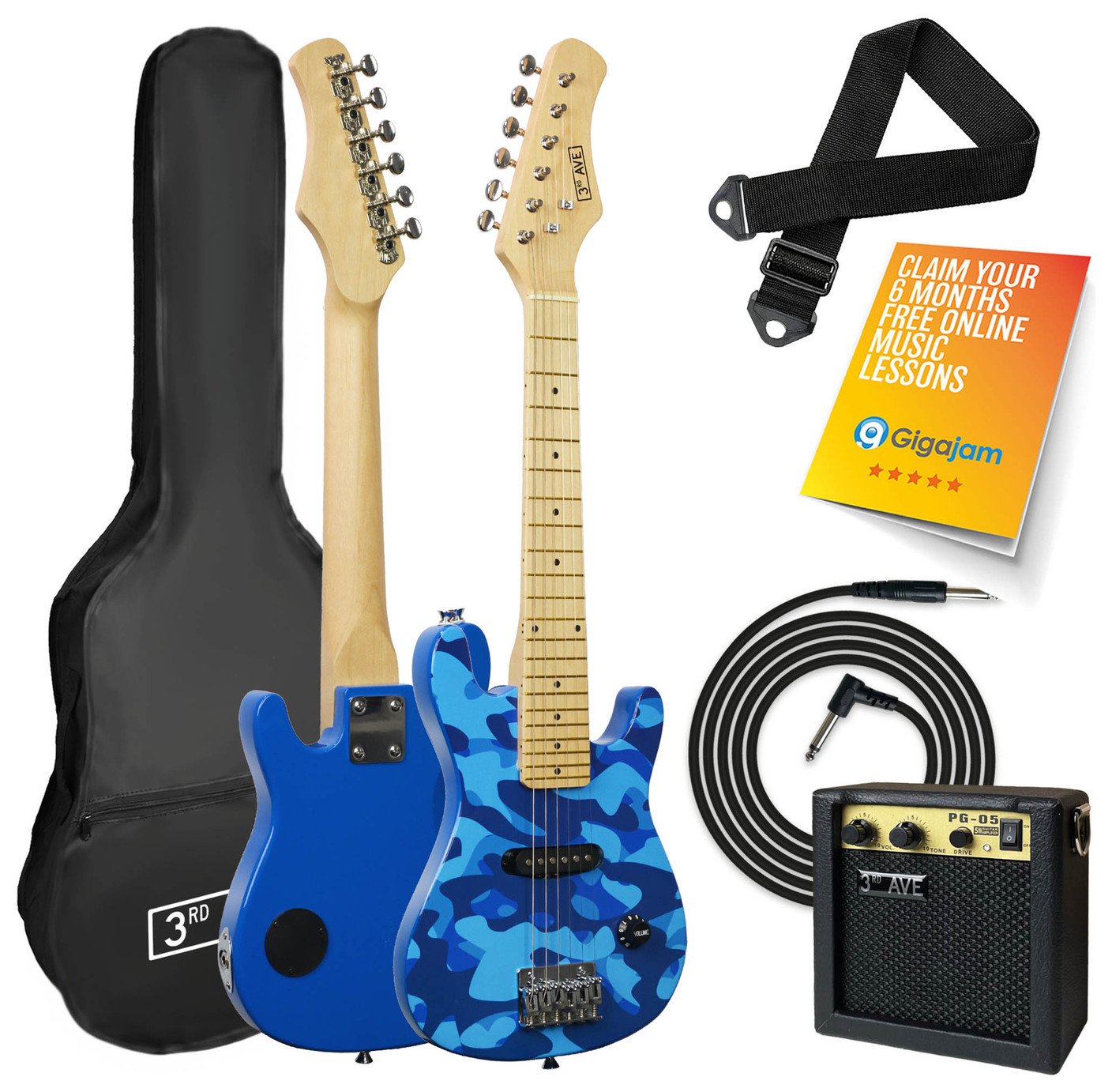 3rd Avenue 1/4 Size Kids Electric Guitar Pack - Camouflage