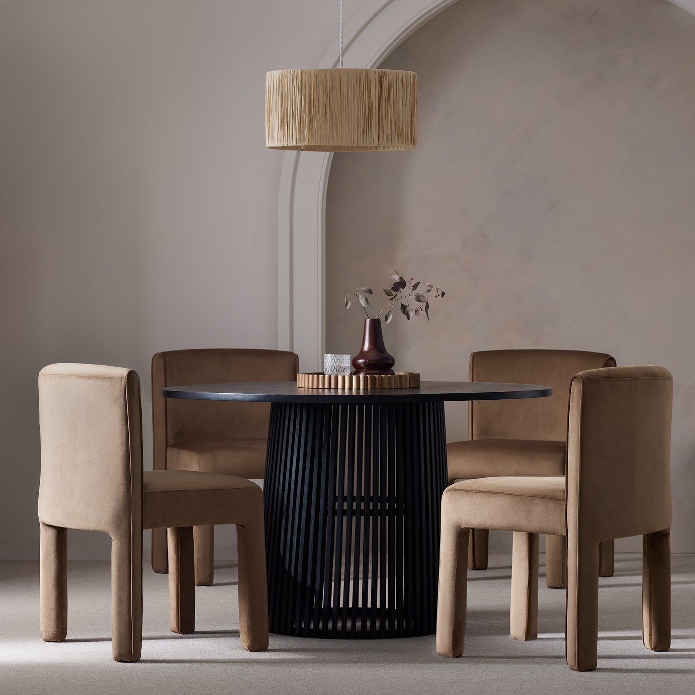 Habitat Jericho Black Dining Table & 4 Natural Chairs