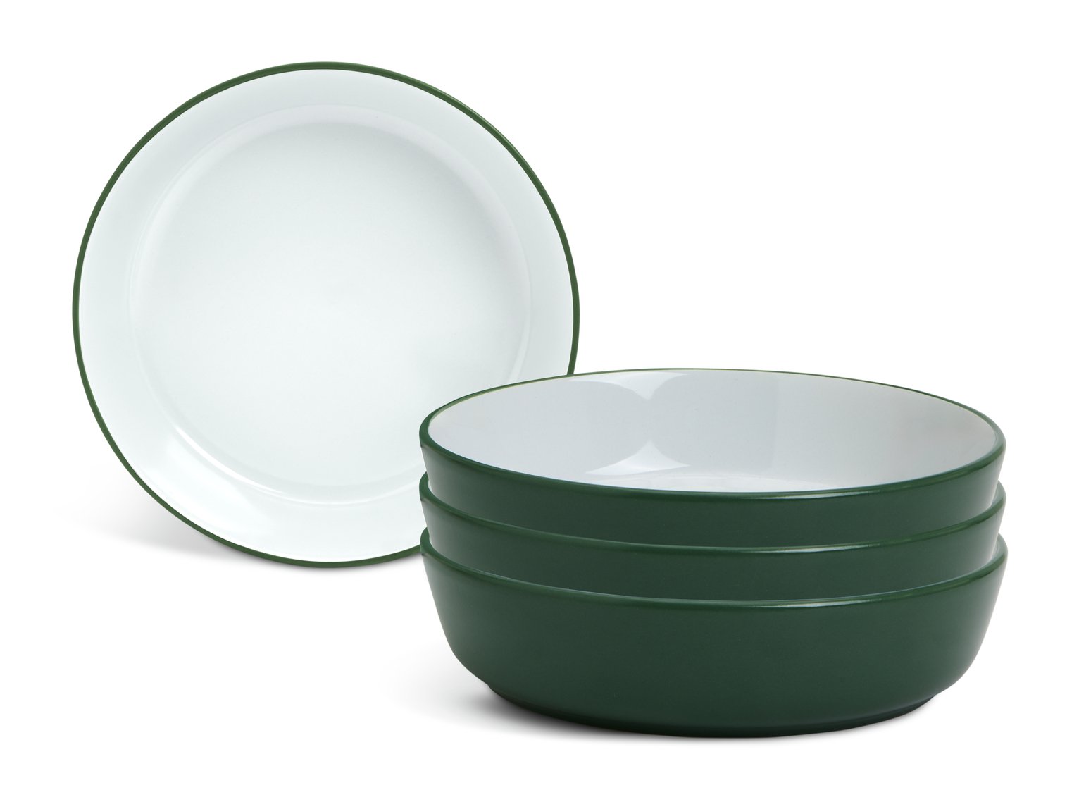 Habitat Two Tone 4 Piece Stoneware Pasta Bowls-Green & White