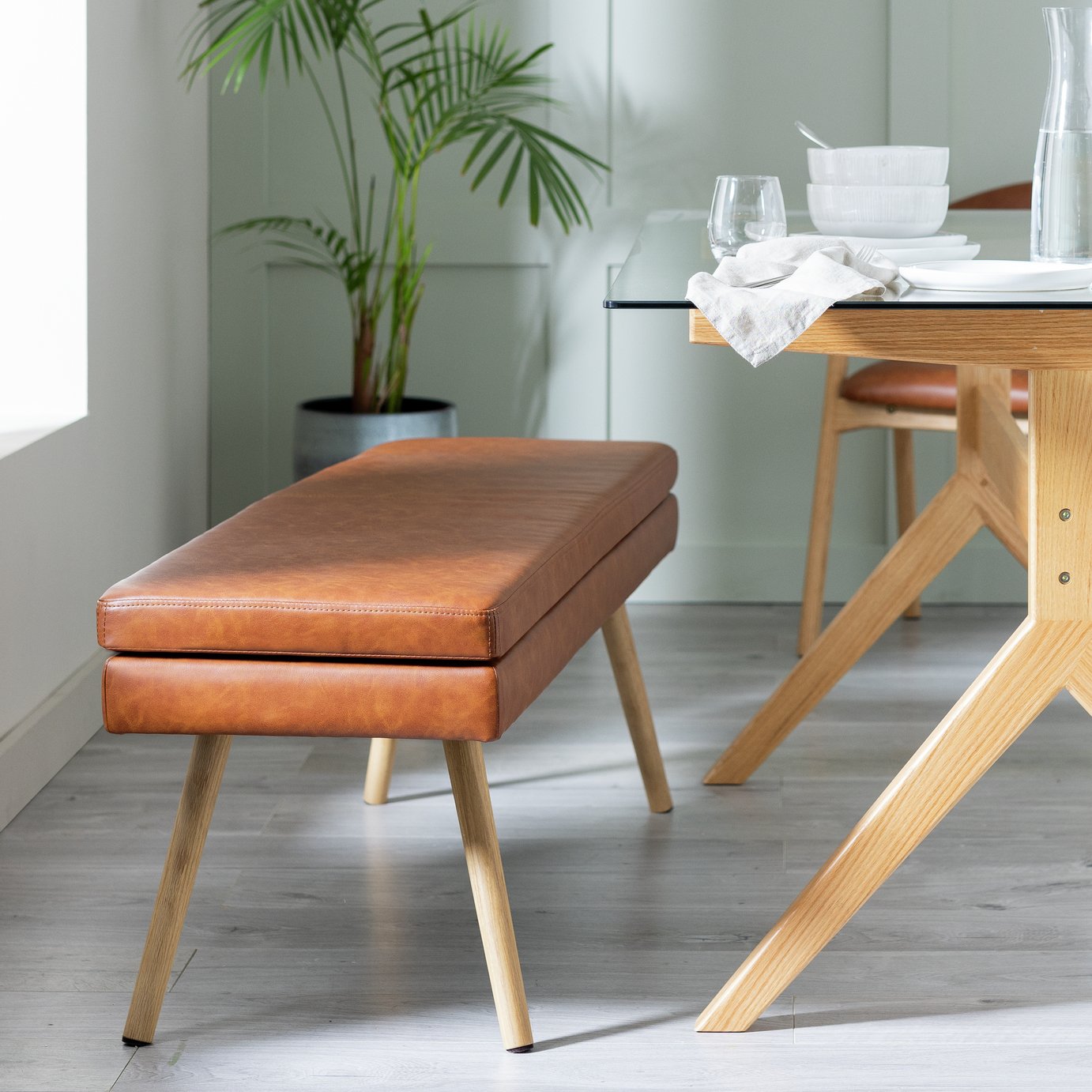 Habitat Lex Faux Leather Dining Bench - Tan