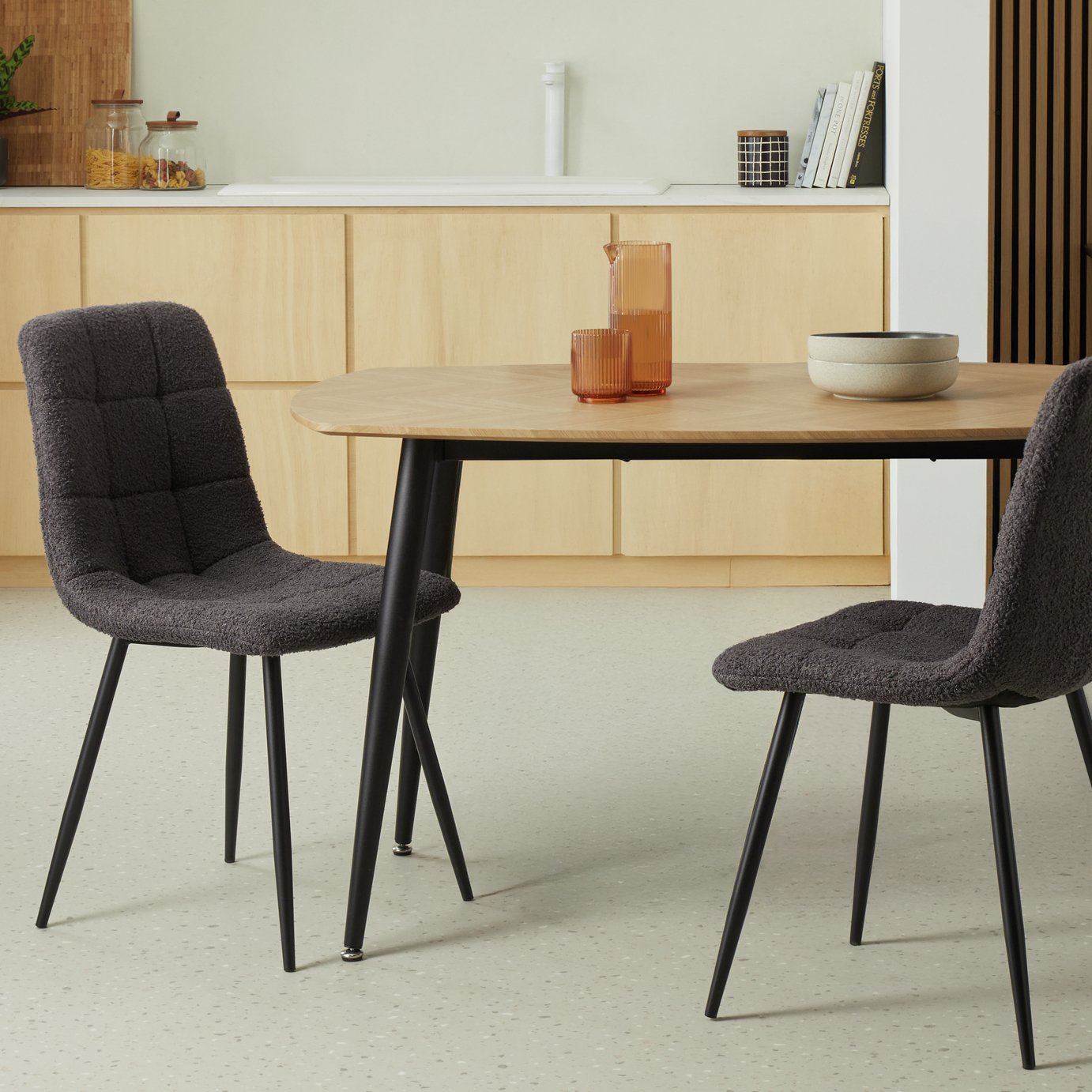 Argos Home Cobin Pair of Boucle Dining Chairs - Charcoal