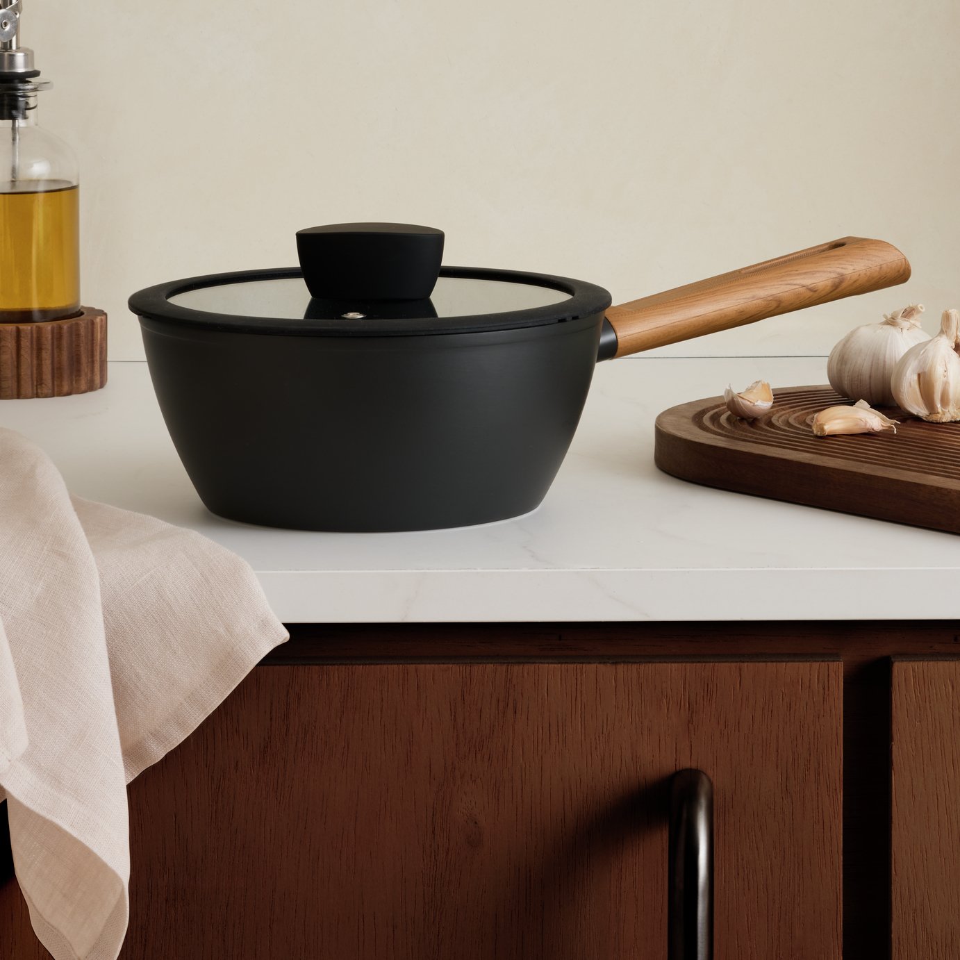 Habitat Wood Effect 20cm Non Stick Aluminium Sauce Pan