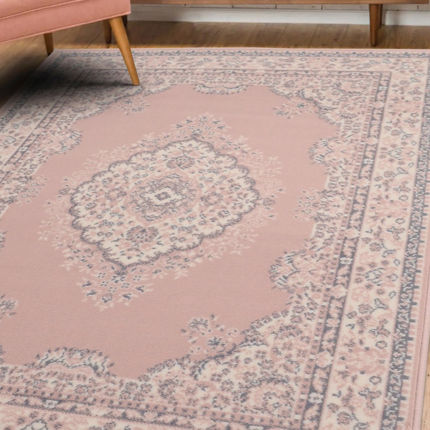 Homemaker Bukhura Traditional Blush Cut Pile Rug - 160x230cm