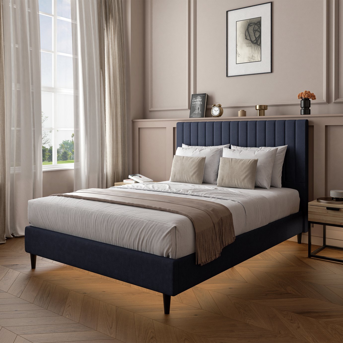 XR Living Maisie Kingsize Fabric LED Bed Frame - Navy