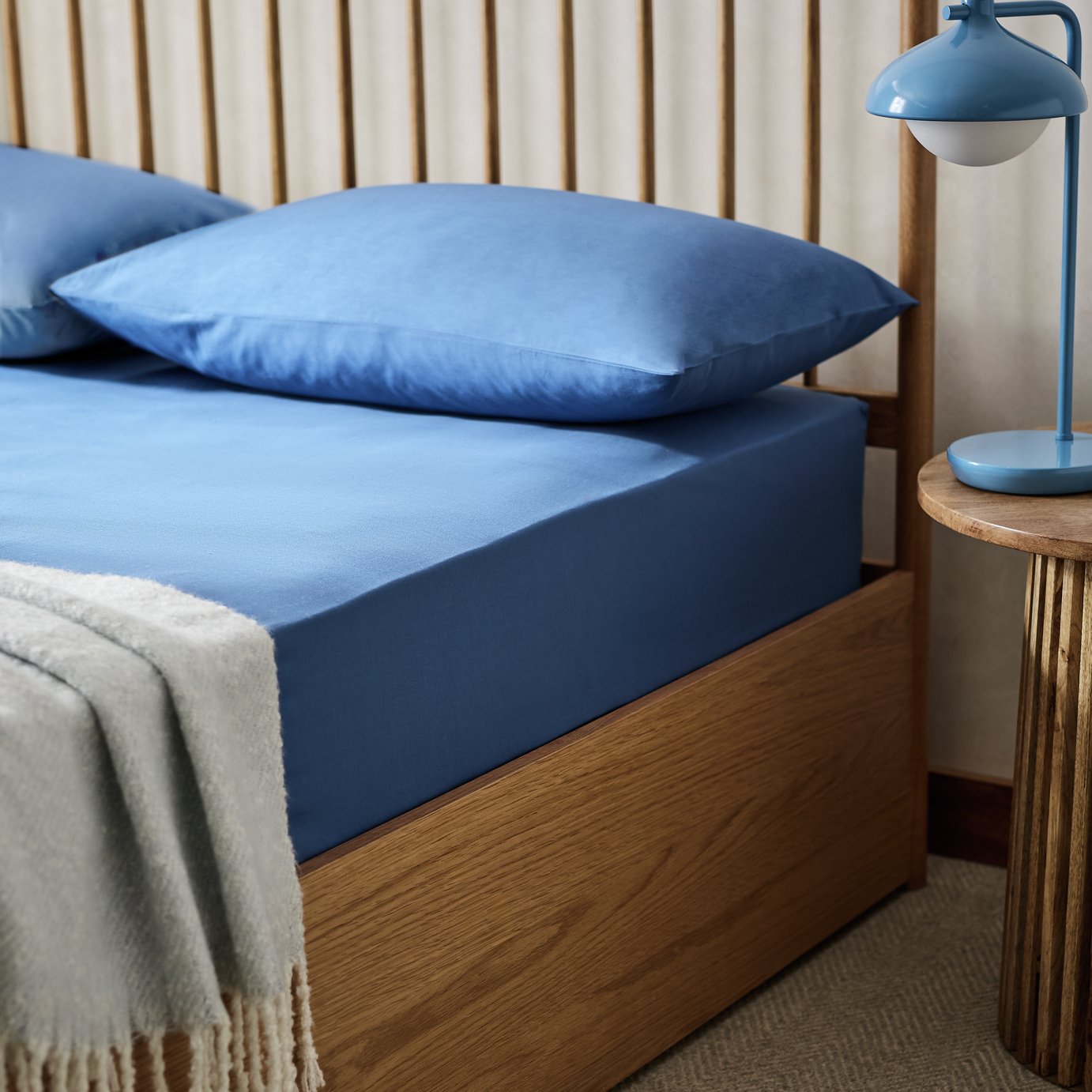 Habitat Extra Deep Plain Blue Fitted Sheet - Double