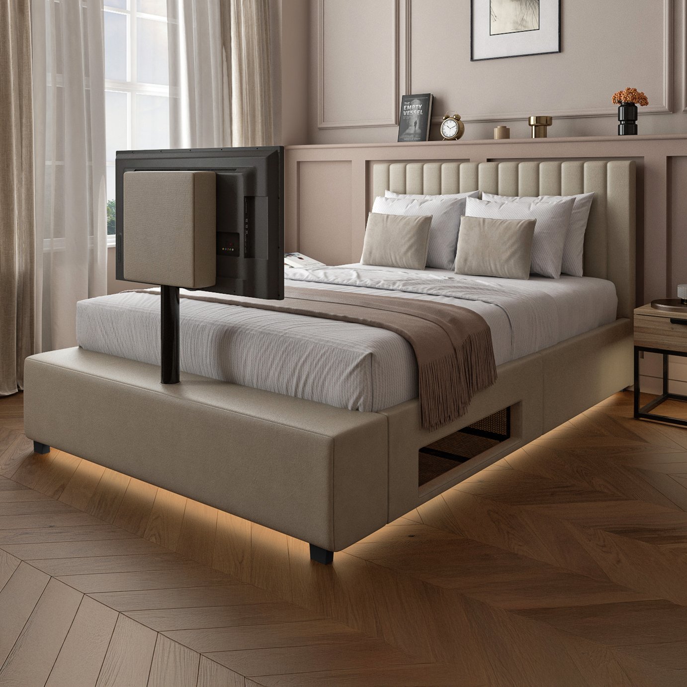 XR Living Maisie Kingsize TV LED Bed Frame - Cream