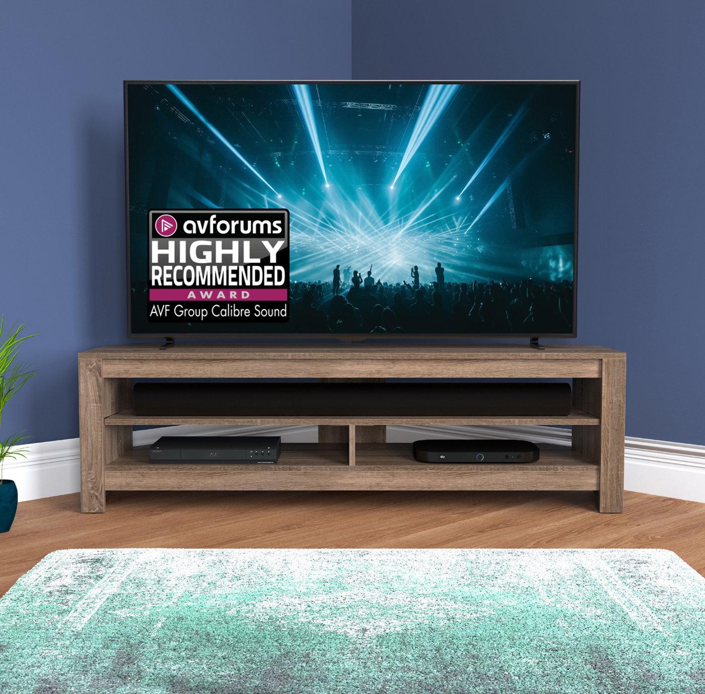 AVF Calibre Sound Up to 65 Inch TV Stand - Rustic Sawn Oak