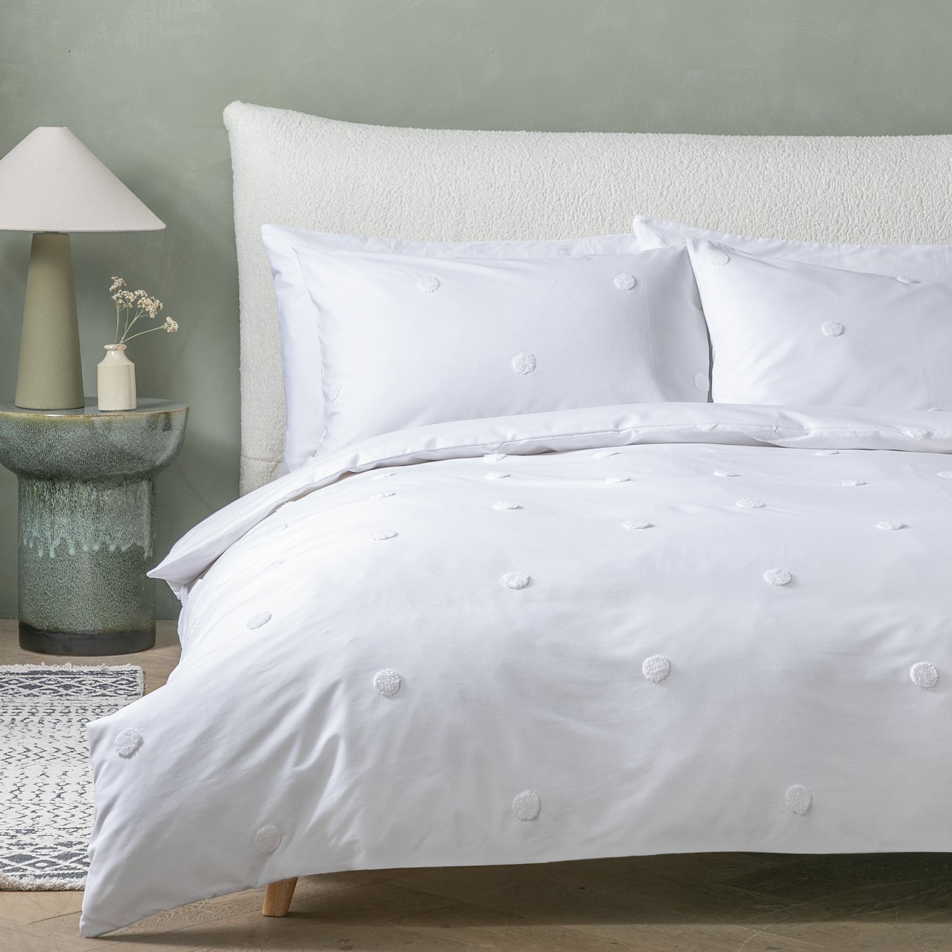 Argos Home Tufted Polka Dot White Bedding Set