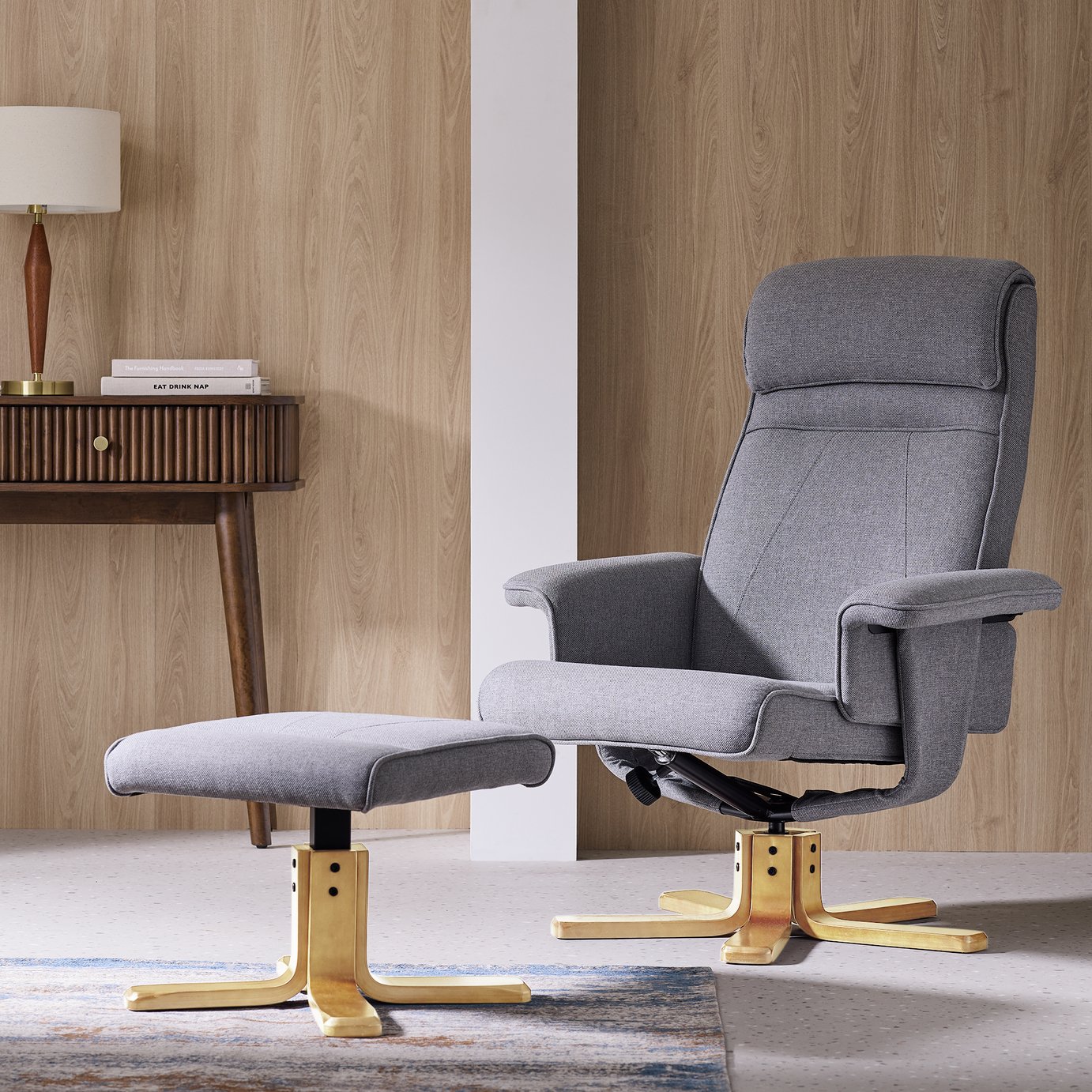 Argos Home Abel Fabric Swivel Chair & Footstool - Grey