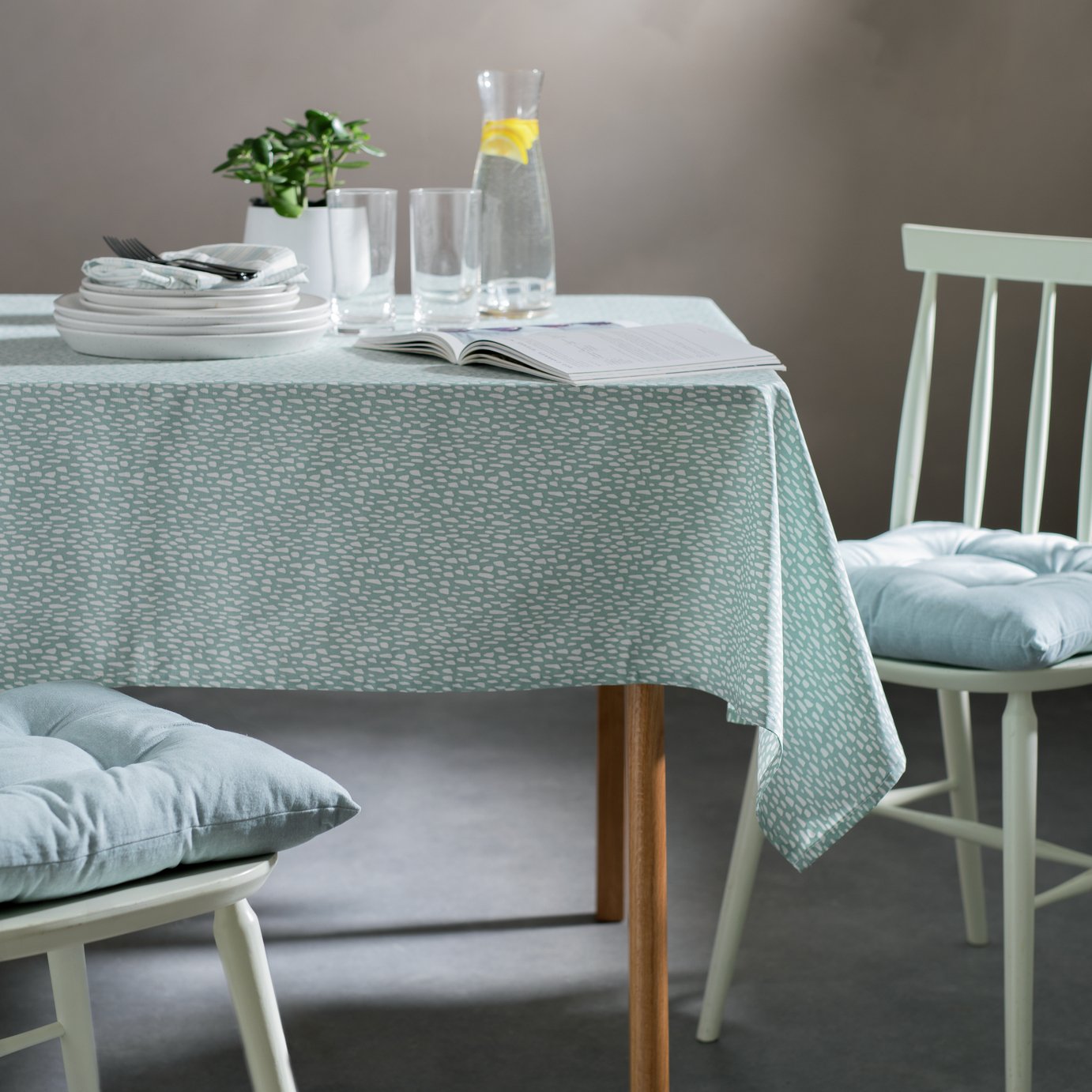 Habitat Mark Making Cotton Wipe Clean Table Cloth - Duck Egg