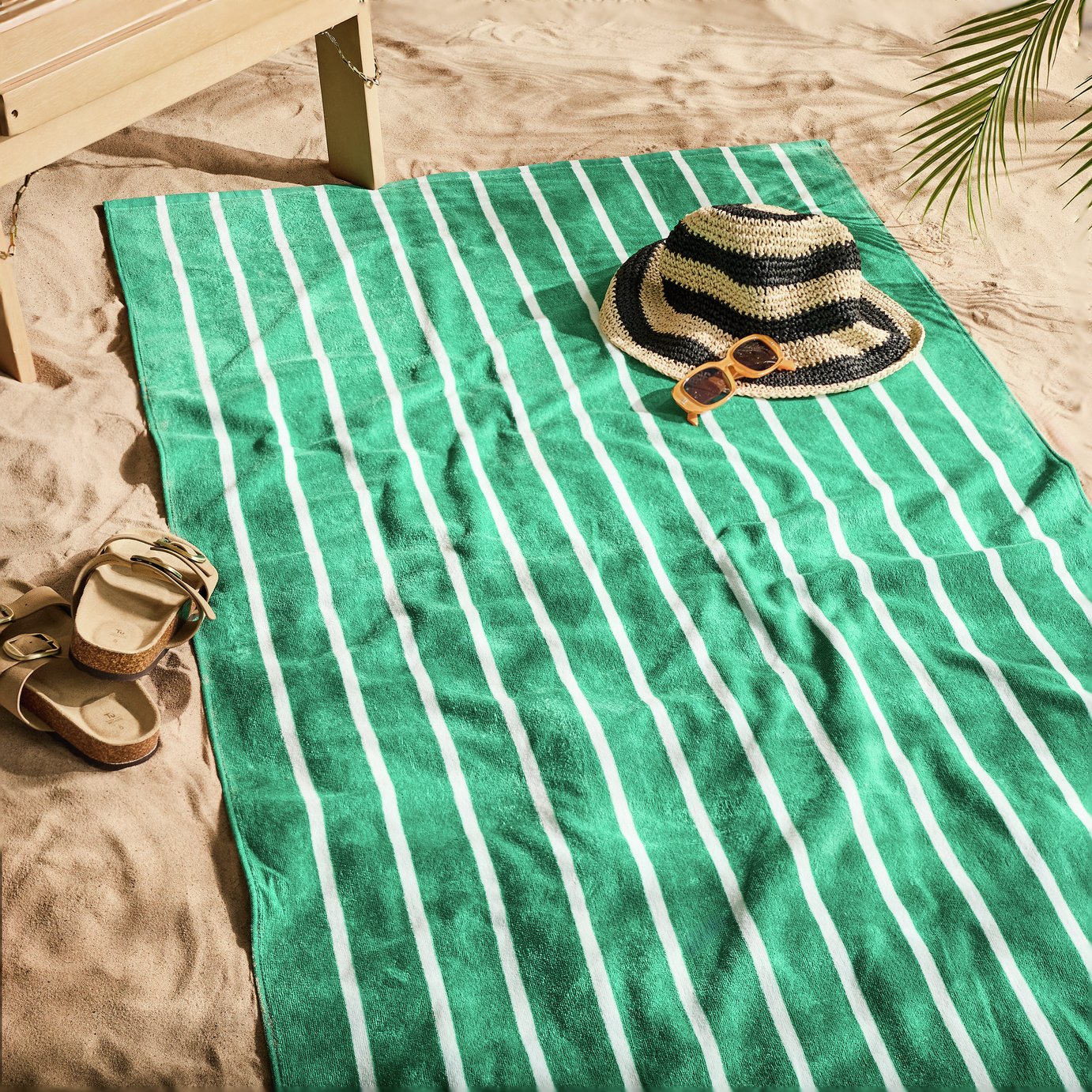 Habitat Green Skinny Stripe Beach Towel