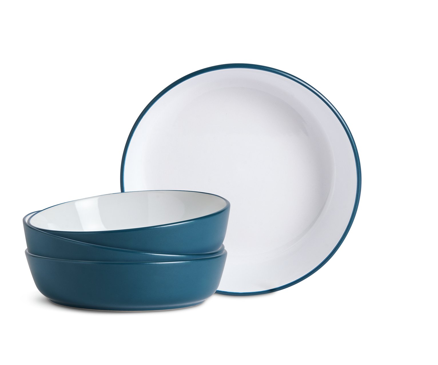 Habitat Two Tone 4 Piece Stoneware Pasta Bowls -Navy & White