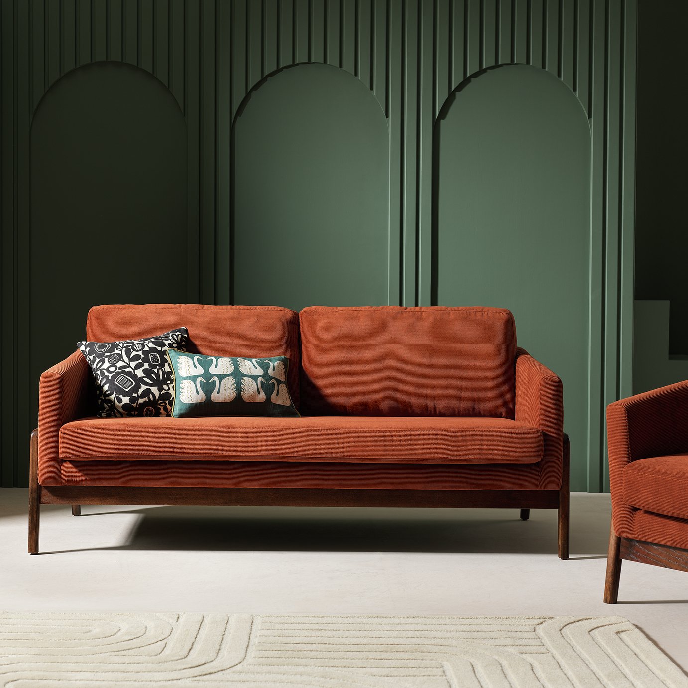 Habitat x Scion Esala Fabric 3 Seater Sofa - Rust