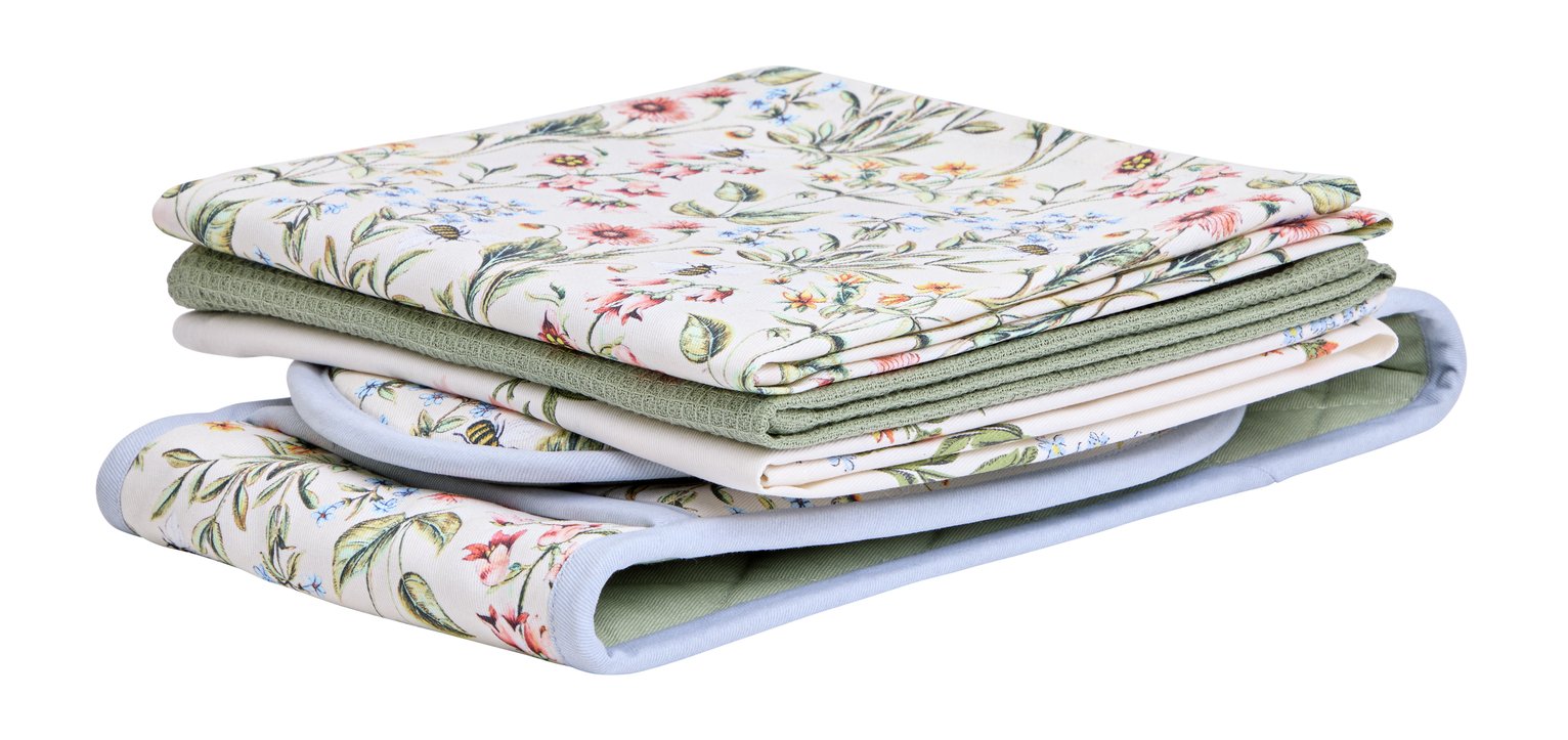 Argos Home Bee Floral Cotton Textile Set - Cream