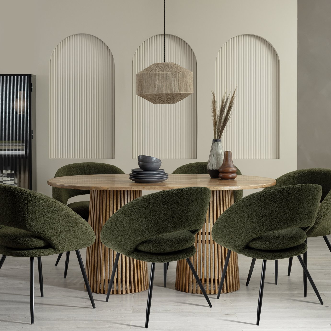 Habitat Jericho Light Wood Dining Table & 6 Green Chairs