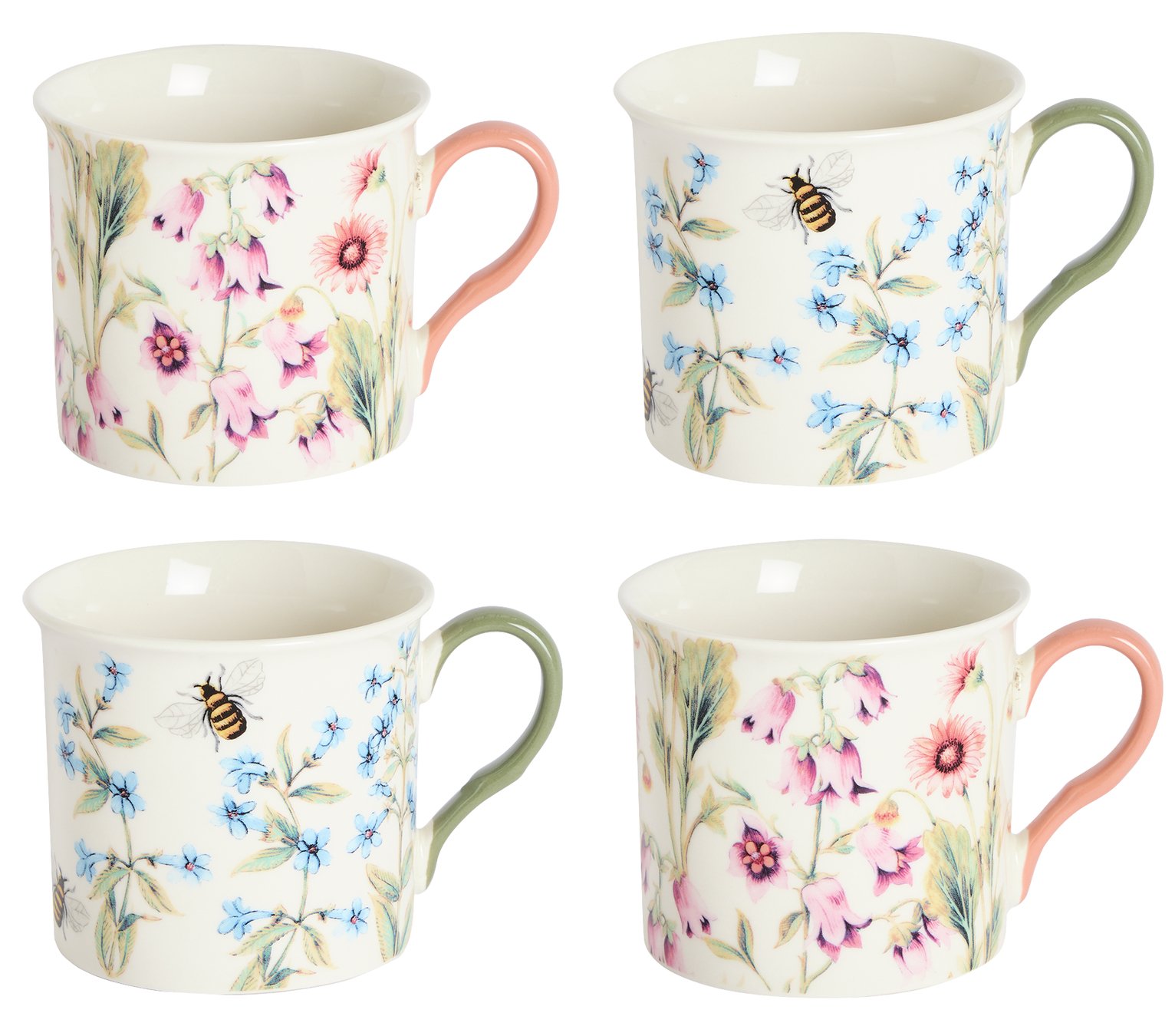 Argos Home Floral Set of 4 Palace Assort Mugs - Cream