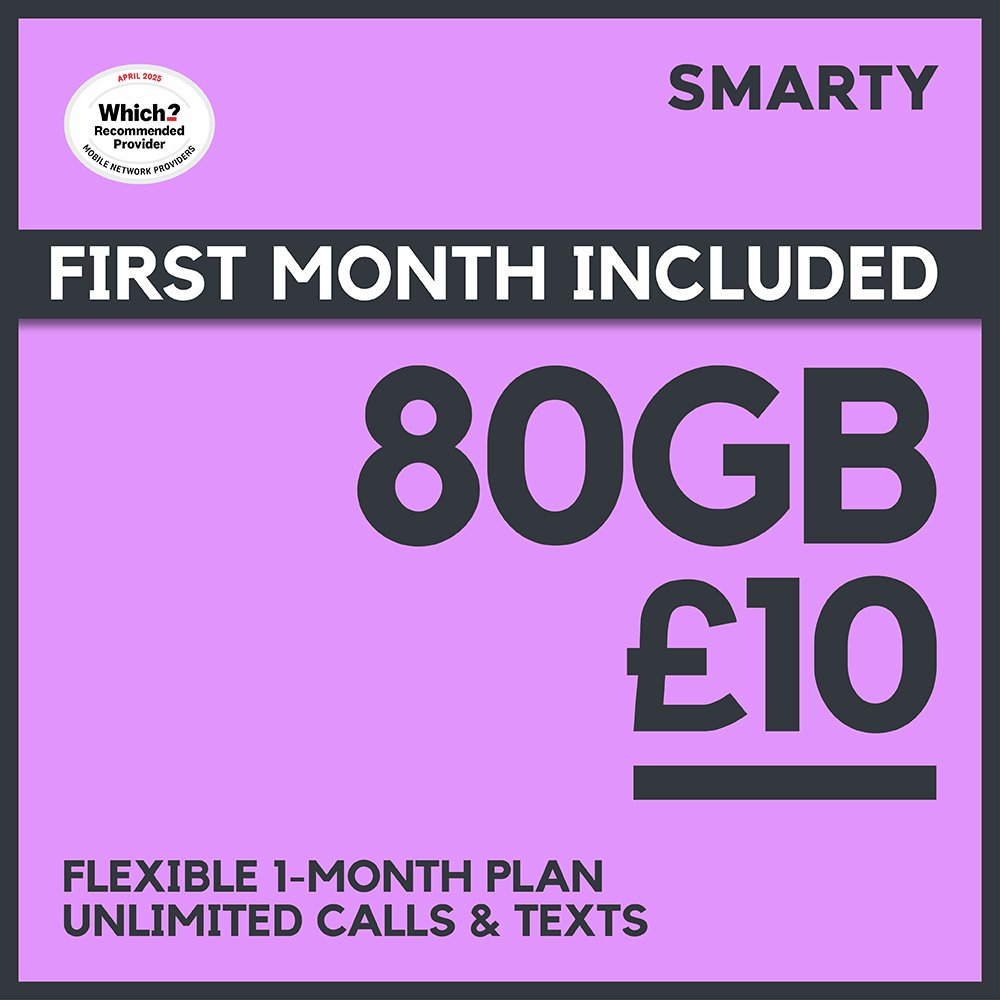 SMARTY 80GB Pre-loaded Pay As You Go SIM