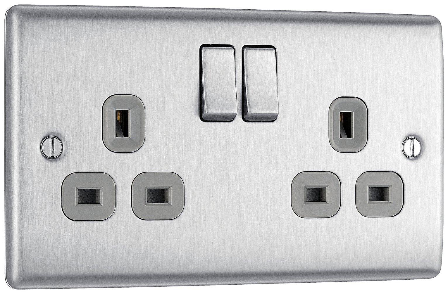 BG Nexus Double Switched Socket - Brushed Steel