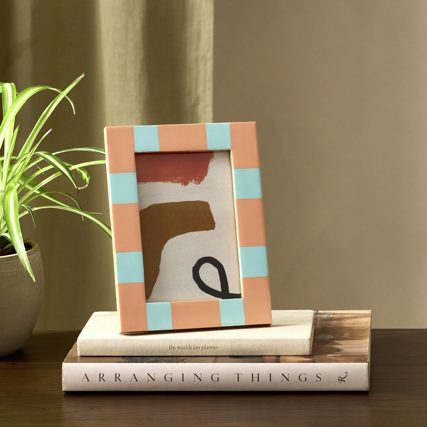 Habitat Pink & Blue Checkered Mango Wood Frame - 4x6"