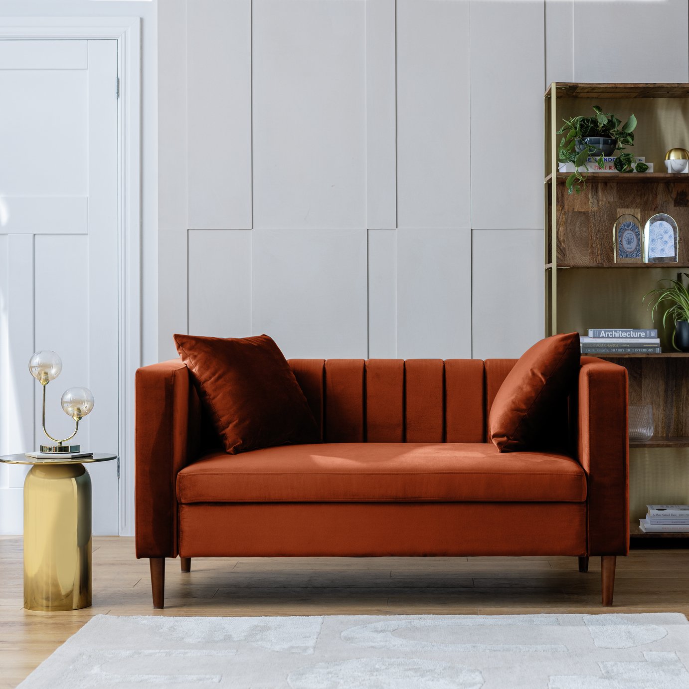 Argos Home Everly Velvet 2 Seater Sofa - Burnt Orange