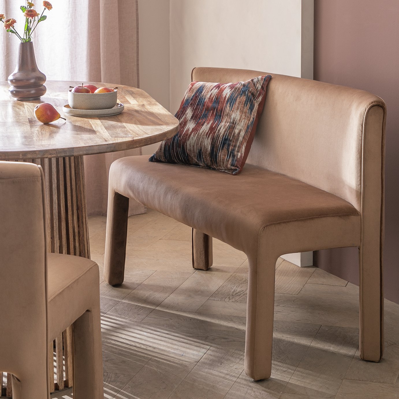 Habitat Bastian Velvet Dining Bench - Natural