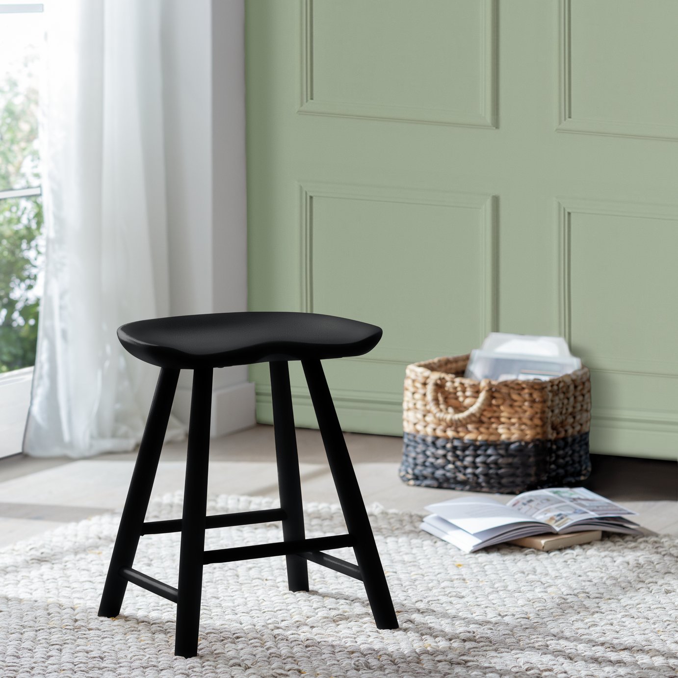 Habitat Barnwell Oak Short Stool - Black
