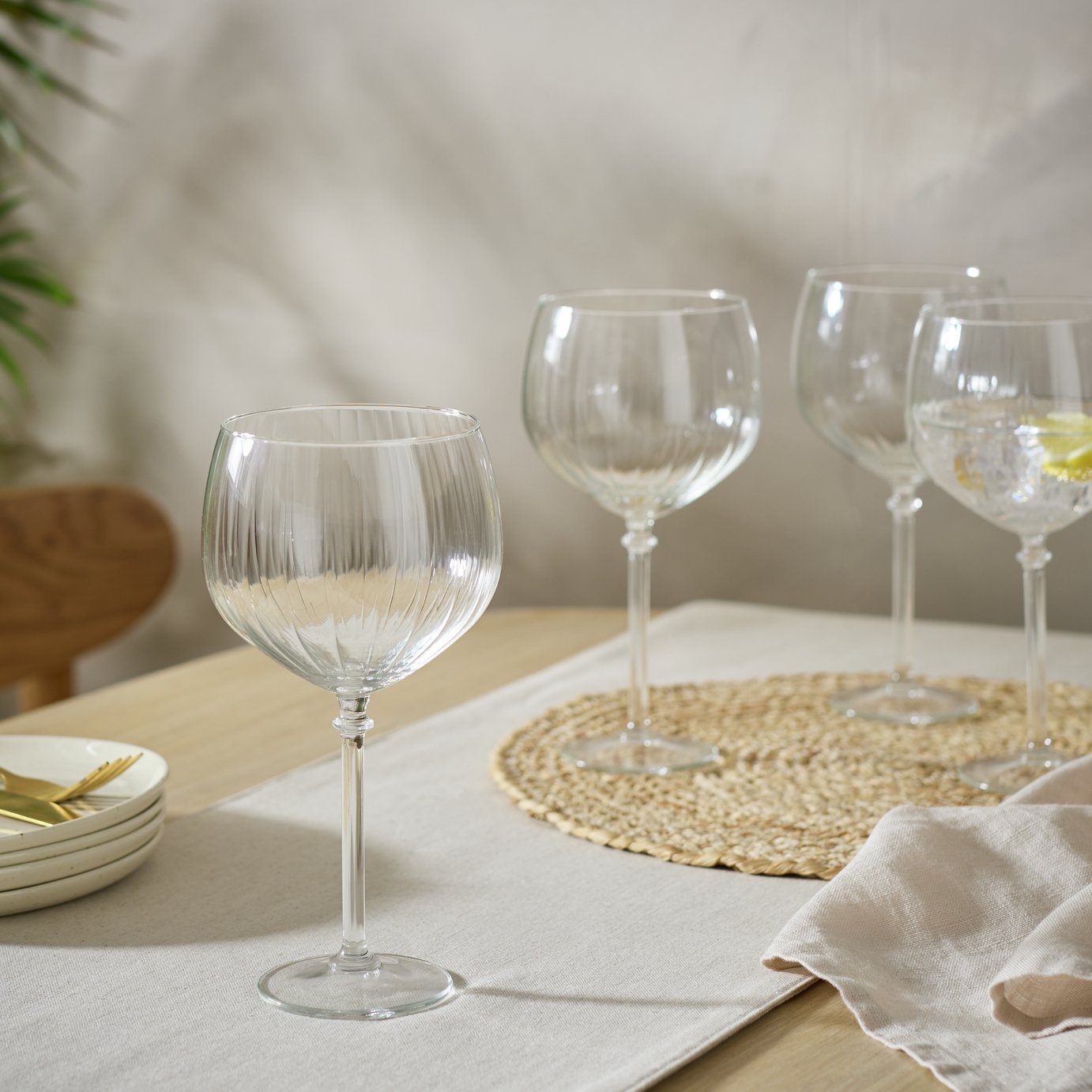 Habitat Optic Ribbed Set of 4 Gin Glasses
